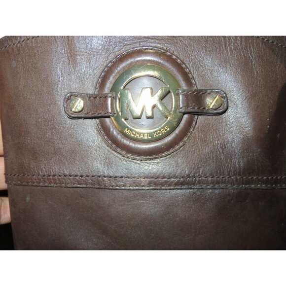 Michael Kors Stockard Mocha Brown Leather Riding Equestrian Boot Gold Medallion - Picture 2 of 7